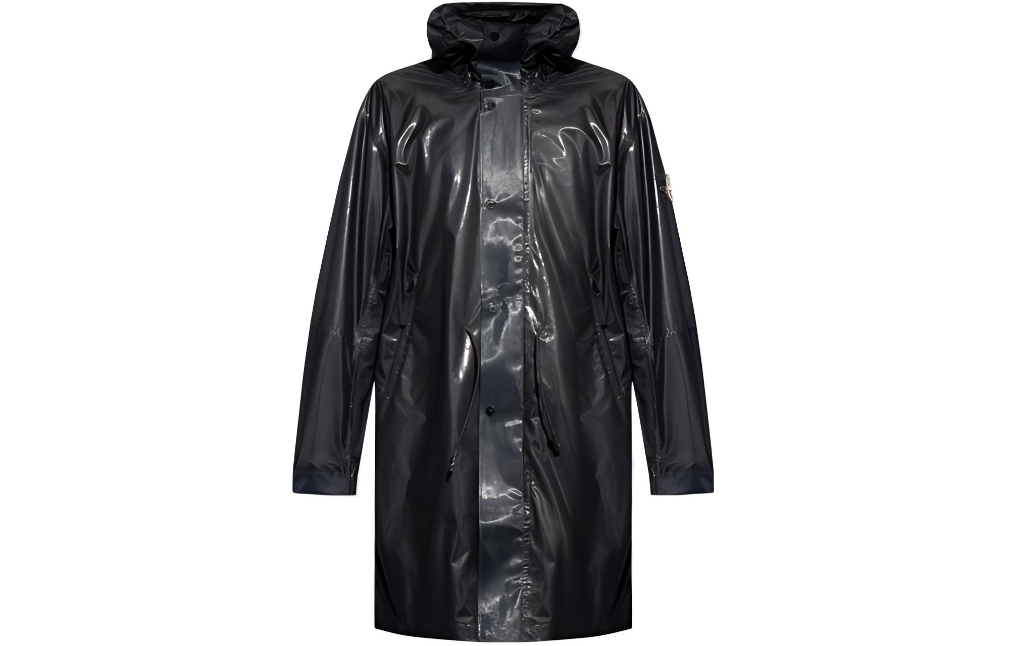 Stone Island SS24 Metallic Logo Nylon Zip Hoodie Jacket Black Mens 801570933-V0023