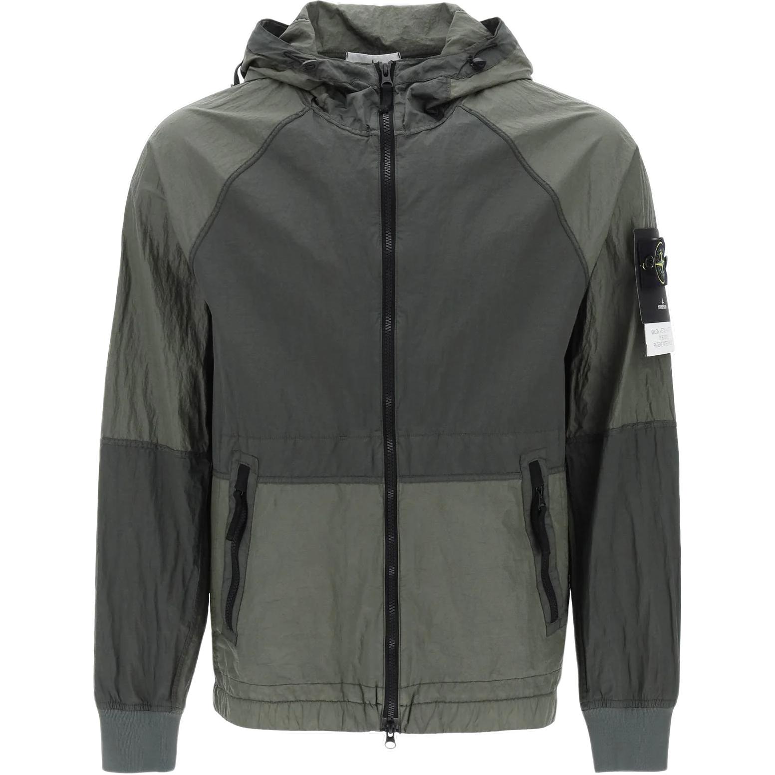 Stone Island SS24 Metallic Nylon Colorblock Hooded Zip Jacket Green Men’s 801542020-V0059