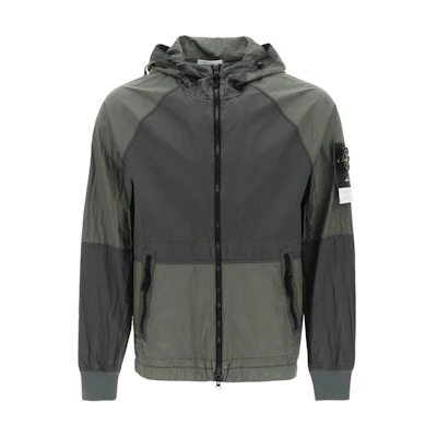 Stone Island SS24 Metallic Nylon Colorblock Hooded Zip Jacket Green Men’s 801542020-V0059