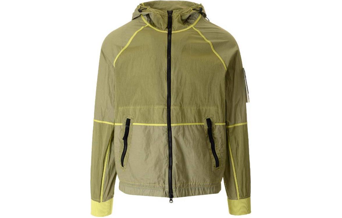 Stone Island SS24 Metallic Nylon Colorblock Zip Hoodie Jacket Green Men 801542020-V0031