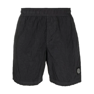 Stone Island SS24 Metallic Nylon Logo Elastic Waist Casual Shorts Black Men 8015B0943-A0029