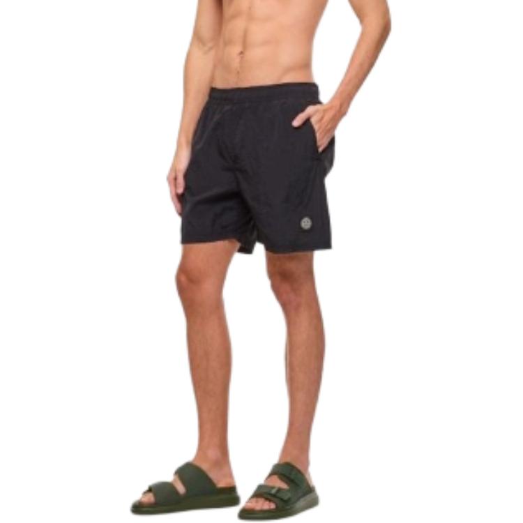 Stone Island SS24 Metallic Nylon Logo Elastic Waist Casual Shorts Black Men 8015B0943-A0029 圖 4
