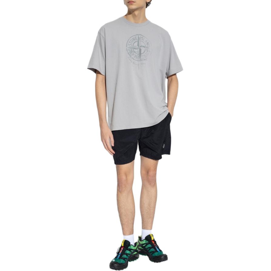 Stone Island SS24 Metallic Nylon Logo Elastic Waist Casual Shorts Black Men 8015B0943-A0029 圖 5