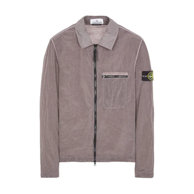 Stone Island SS24 Metallic Nylon Logo Jacket Silver Gray Long Sleeve Outerwear 801511219-V0063