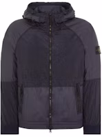 Order STONE ISLAND SS24 Metallic Nylon Logo Zip-Up Hooded Jacket Navy Blue Men’s 801542020-V0020