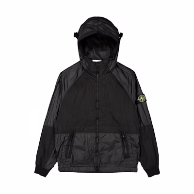 STONE ISLAND SS24 Metallic Nylon Series Logo Zip Hoodie Jacket Black Men 801542020-V0029