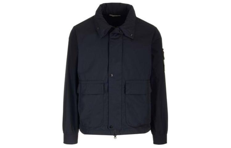 Stone Island SS24 Navy Blue Logo Pocket Zip-Up Jacket for Men 801541626-V0020