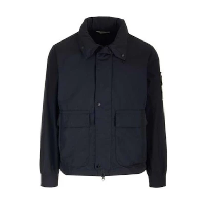 Stone Island SS24 Navy Blue Logo Pocket Zip-Up Jacket for Men 801541626-V0020