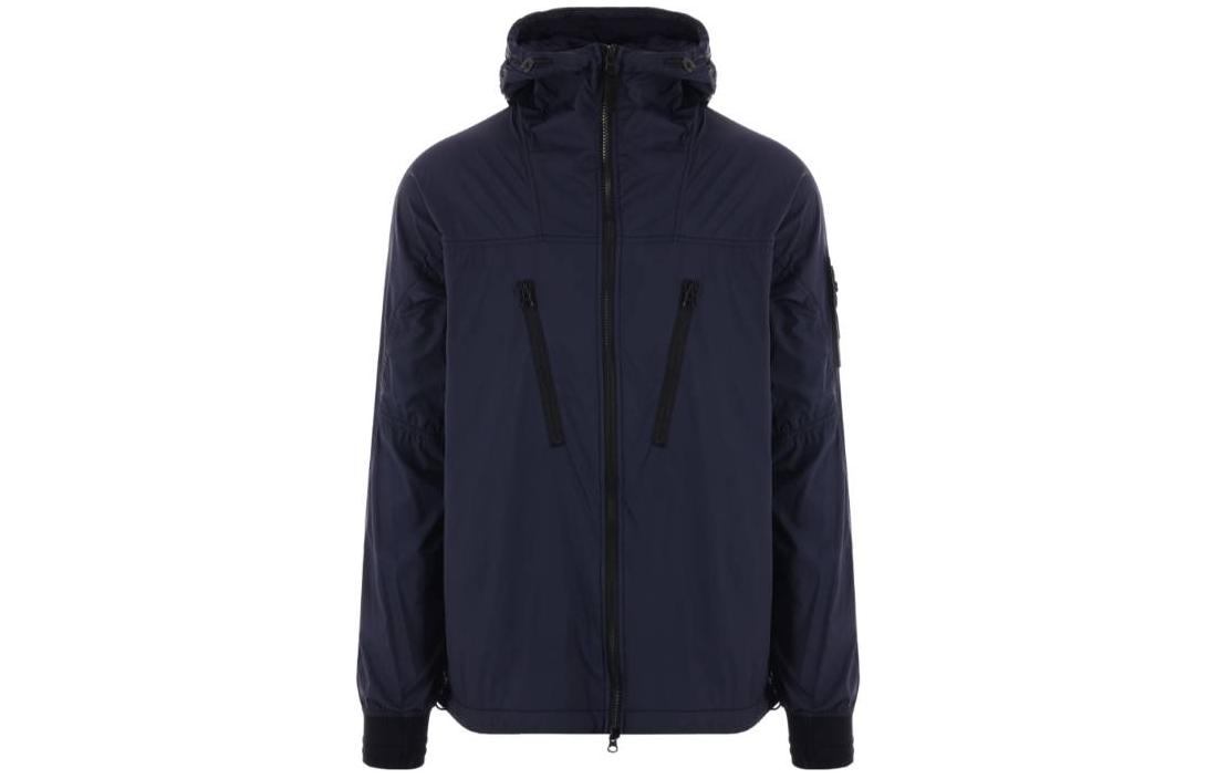 Stone Island SS24 Nylon-TC Logo Hooded Jacket Navy Blue Casual Long Sleeve Zip-Up 801540425-V0020