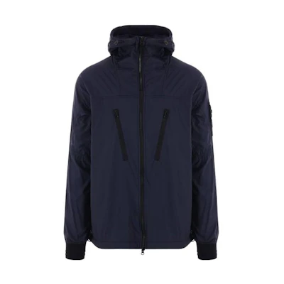 Stone Island SS24 Nylon-TC Logo Hooded Jacket Navy Blue Casual Long Sleeve Zip-Up 801540425-V0020