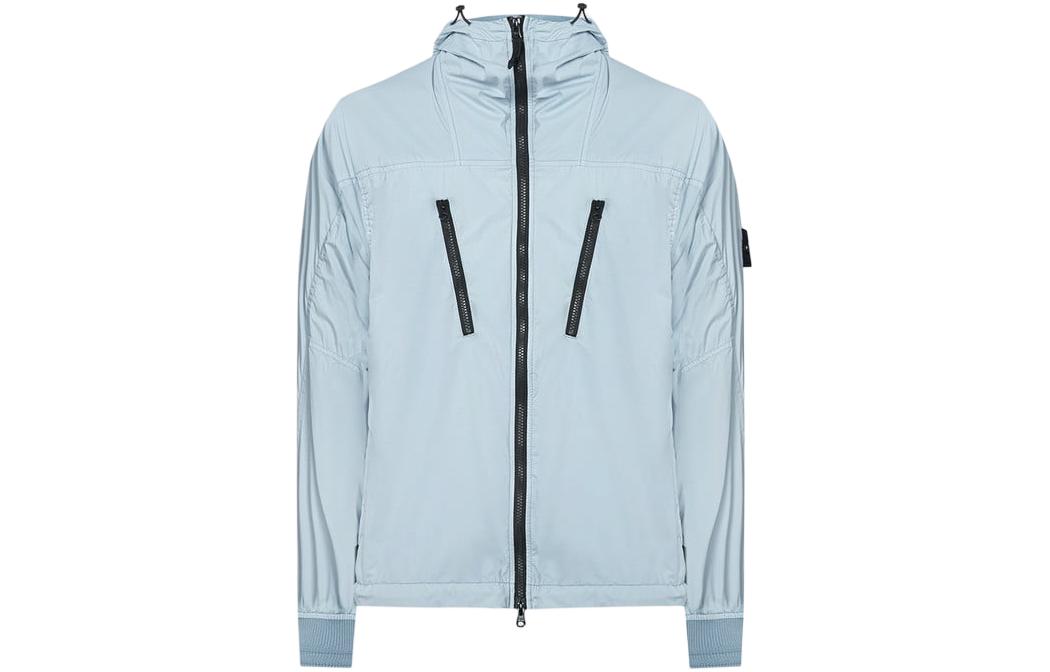 Stone Island SS24 Nylon-TC Logo Light Blue Hooded Jacket with Chest Pockets 801540425-V0041