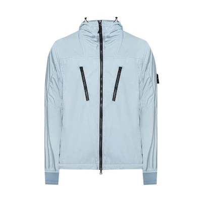 Stone Island SS24 Nylon-TC Logo Light Blue Hooded Jacket with Chest Pockets 801540425-V0041