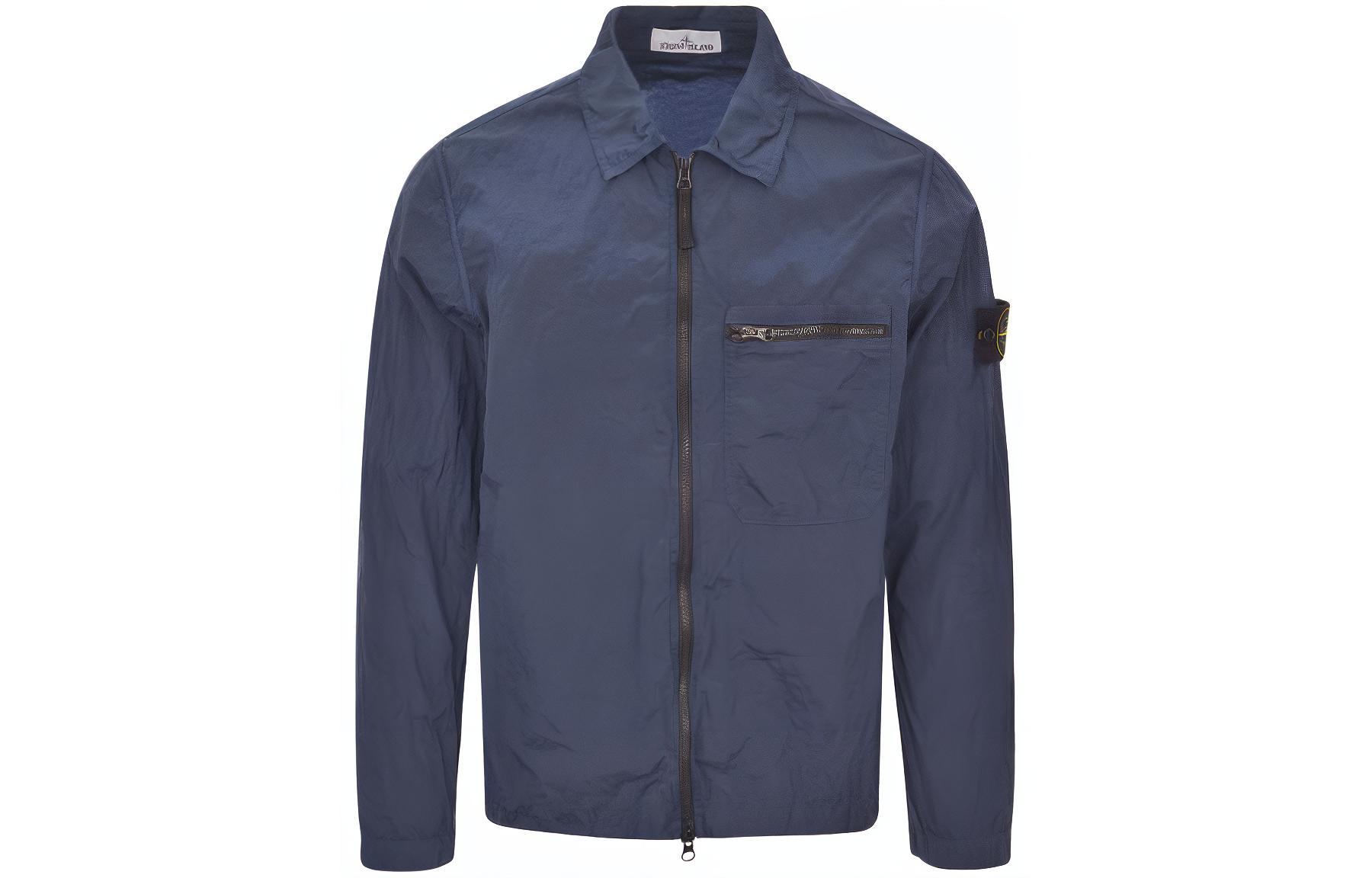 Stone Island SS24 Nylon Metal Lightweight Logo Jacket Gray Blue - Long Sleeve 801511219-V0024