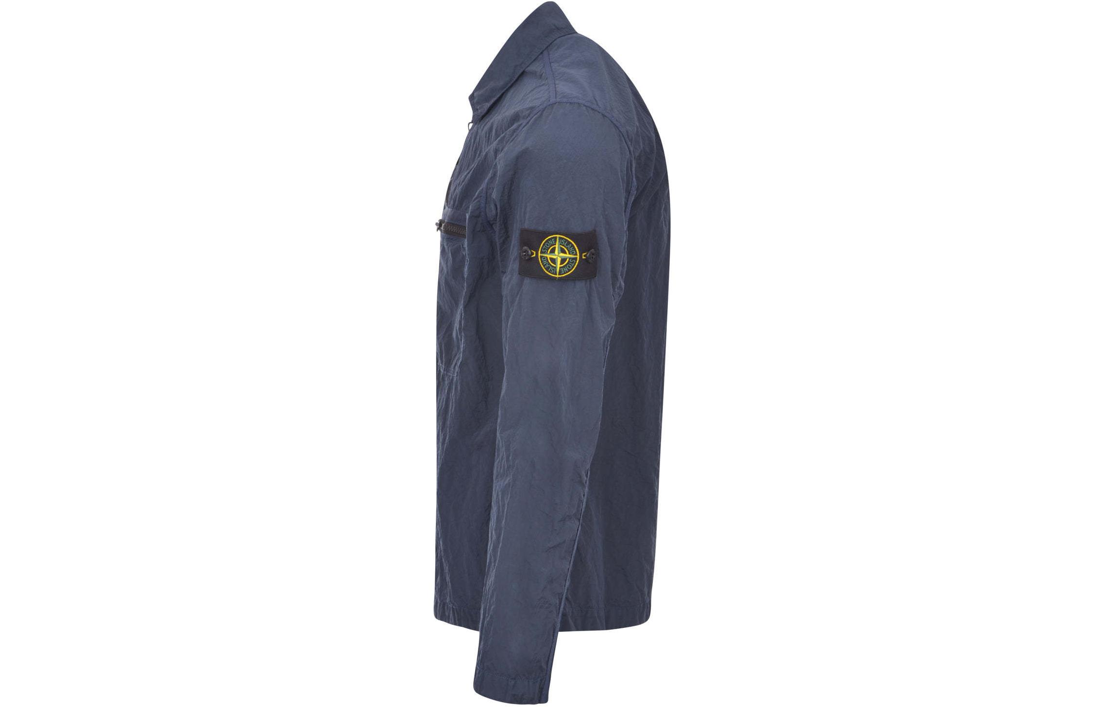 Shop Chaqueta Ligera Stone Island SS24 Nylon Metal Logo Gris Azul - Manga Larga 801511219-V0024