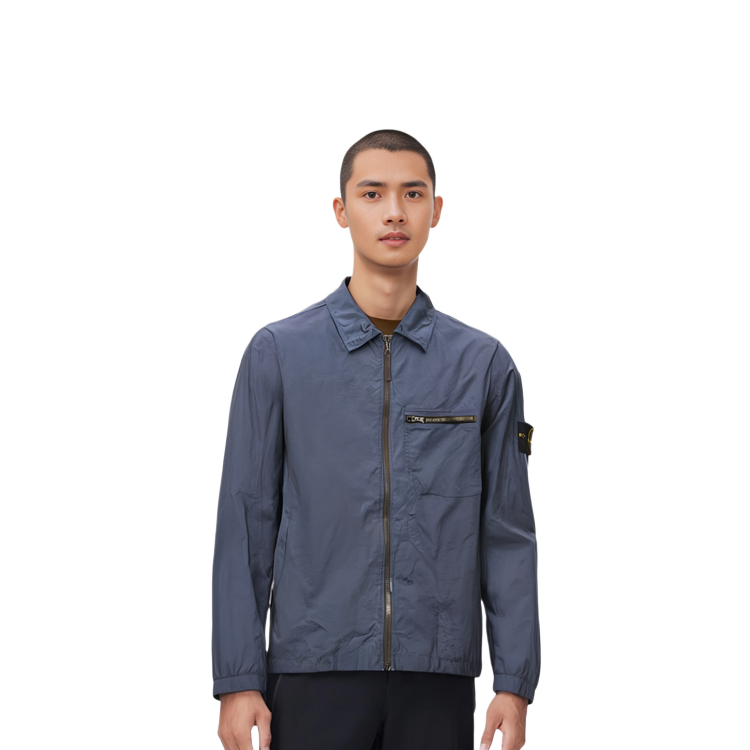Details for Chaqueta Ligera Stone Island SS24 Nylon Metal Logo Gris Azul - Manga Larga 801511219-V0024