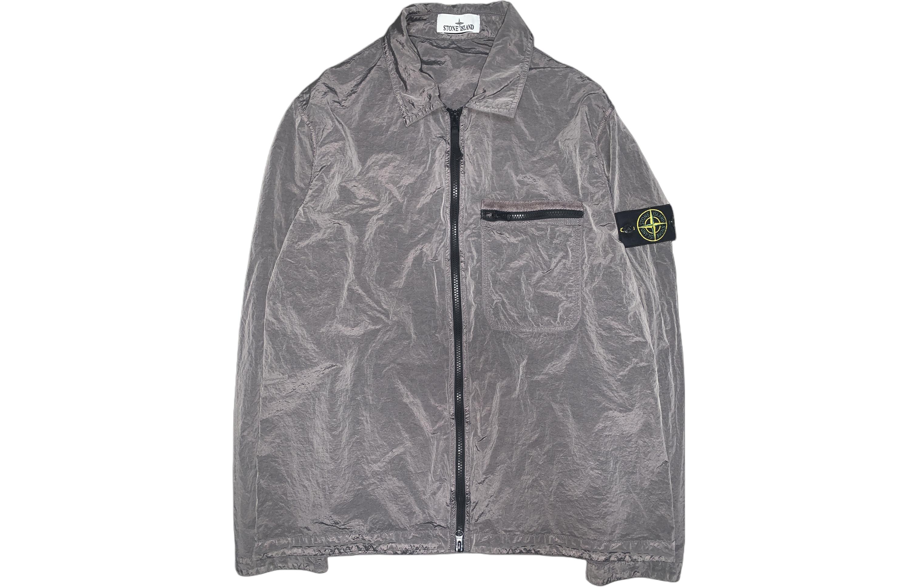 Stone Island SS24 Nylon Metal Lightweight Solid Logo Shirt Jacket Dove Grey Men 801511219-V0092