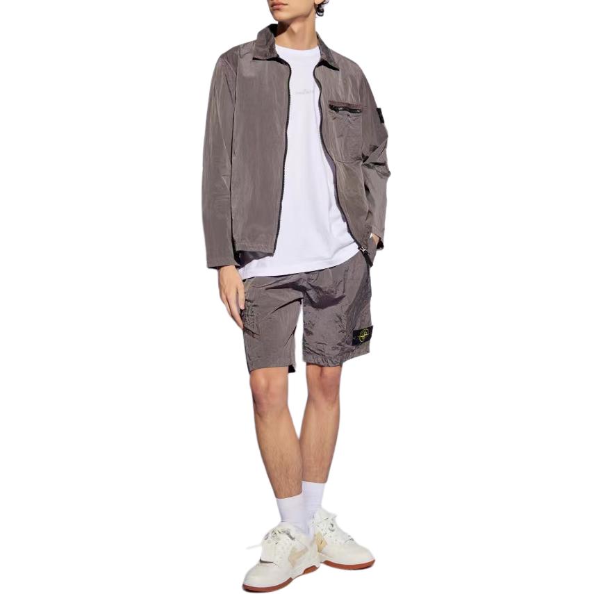 Purchase 스톤 아일랜드 SS24 나일론 메탈 로고 셔츠 재킷 도브 그레이 남성 801511219-V0092