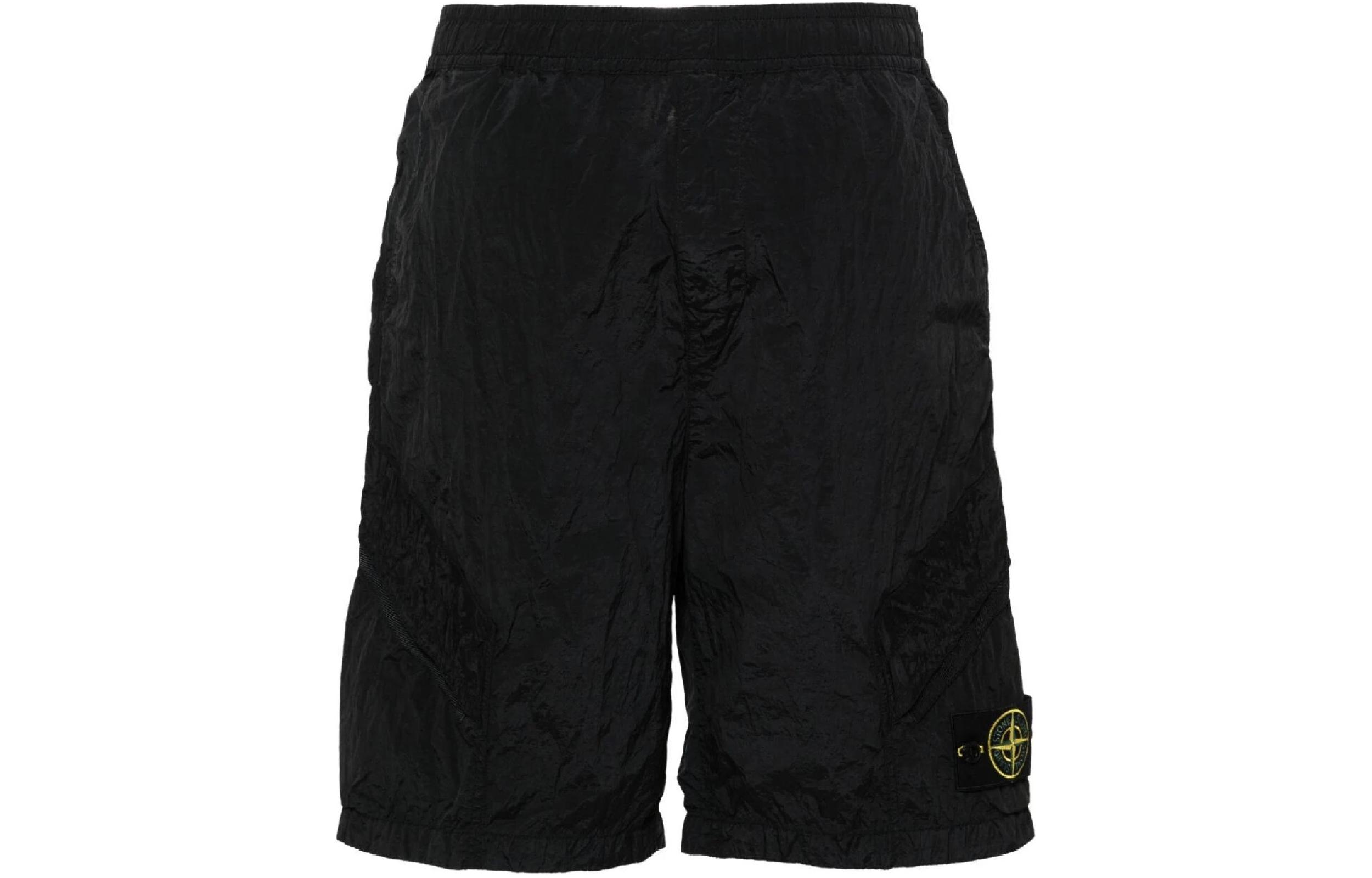 STONE ISLAND SS24 Nylon Metal Logo Elastic Waist Casual Shorts Black Mens. 8015L1719-V0029