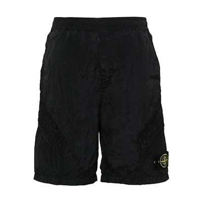 STONE ISLAND SS24 Nylon Metal Logo Elastic Waist Casual Shorts Black Mens. 8015L1719-V0029