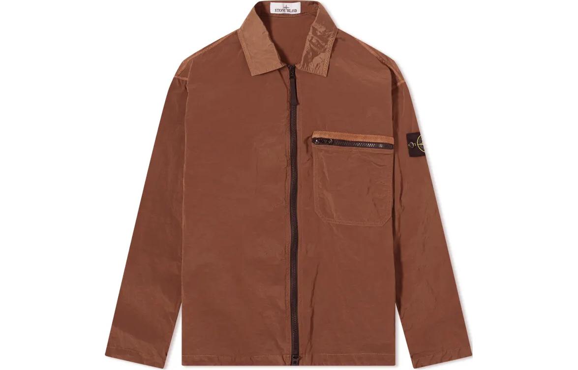 Stone Island SS24 Nylon Metal Logo Long Sleeve Jacket - Red Brown (Men) 801511219-V0013