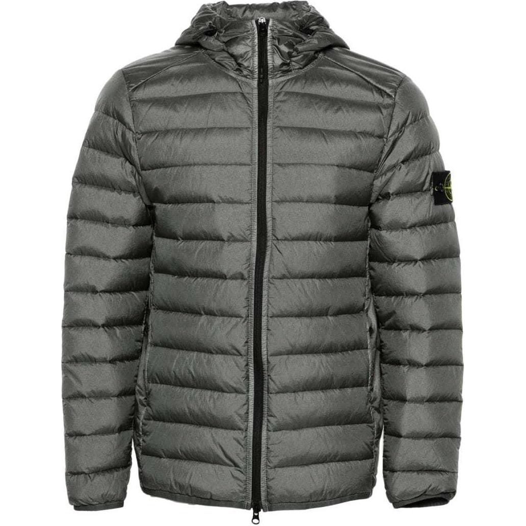 Stone Island SS24 Olive Green Hooded Zip-Up Jacket Solid Color Logo 801540124-V0059