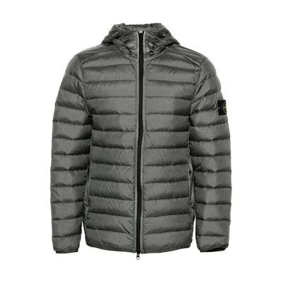 Stone Island SS24 Olive Green Hooded Zip-Up Jacket Solid Color Logo 801540124-V0059
