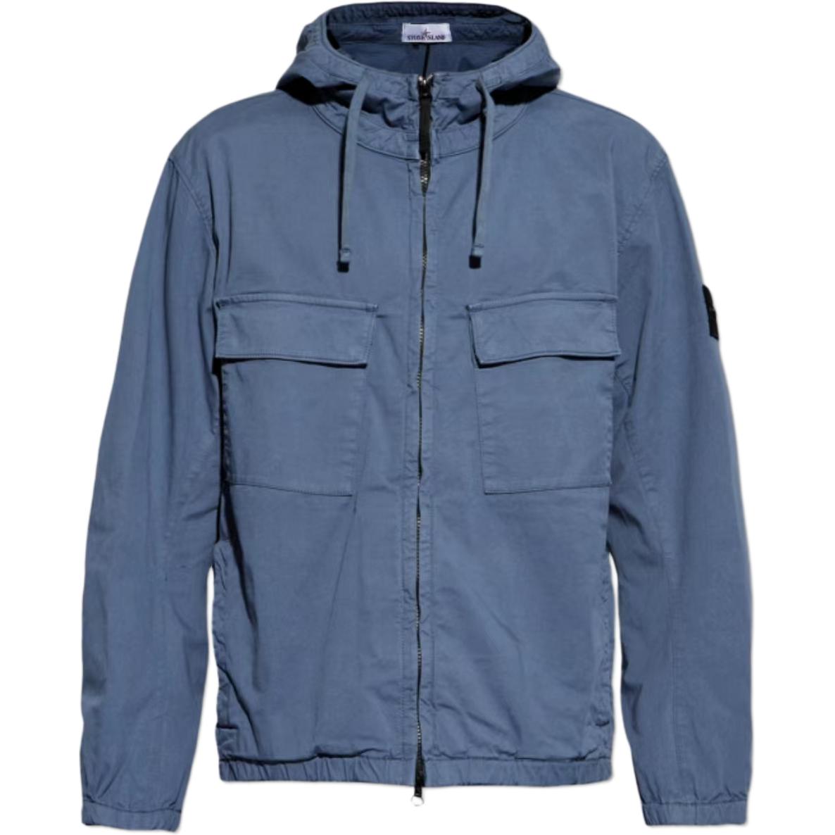Stone Island SS24 Pima Cotton Casual Zip Hoodie Jacket Air Force Blue 801542610-V0024