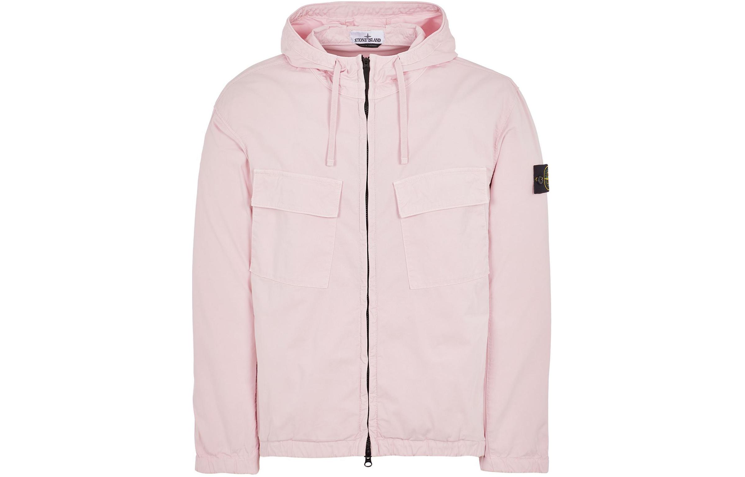 Stone Island SS24 Pink Pima Cotton Zip-Up Hoodie Jacket with Dual Pockets 801542610-V0080
