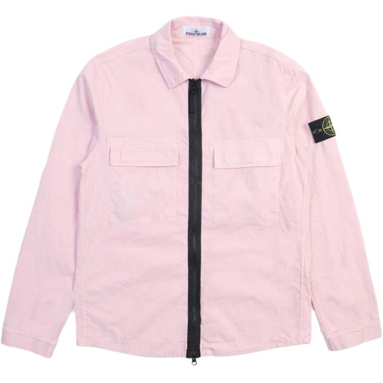 Stone Island SS24 Pink Slim-Fit Long-Sleeve Zip Jacket with Logo Print for Men 801512011-V0080