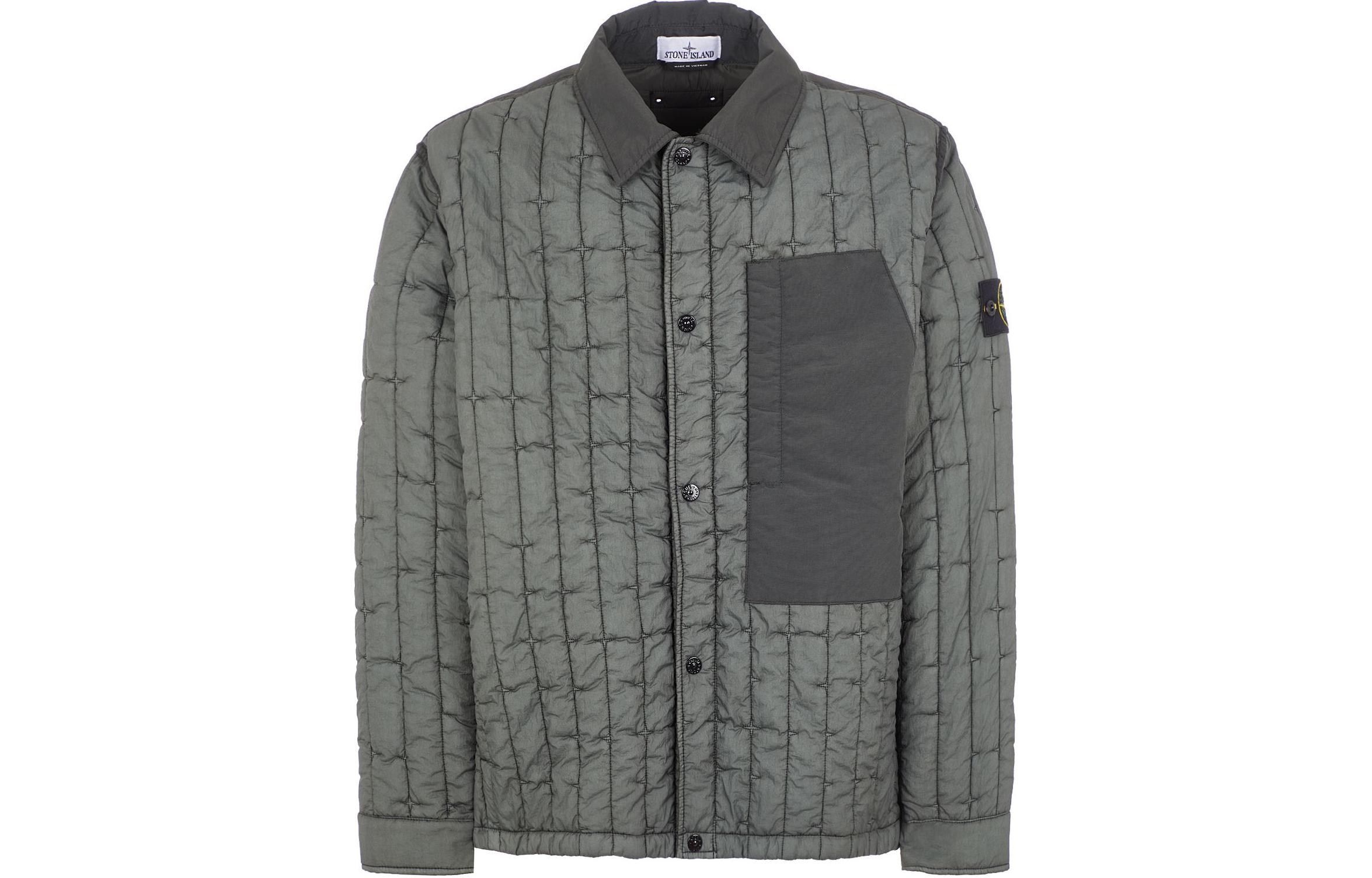Stone Island SS24 Quilted Star Pattern Button-Up Jacket Moss Green 801540831-V0059