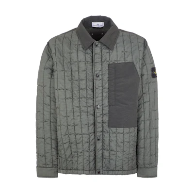 Stone Island SS24 Quilted Star Pattern Button-Up Jacket Moss Green 801540831-V0059