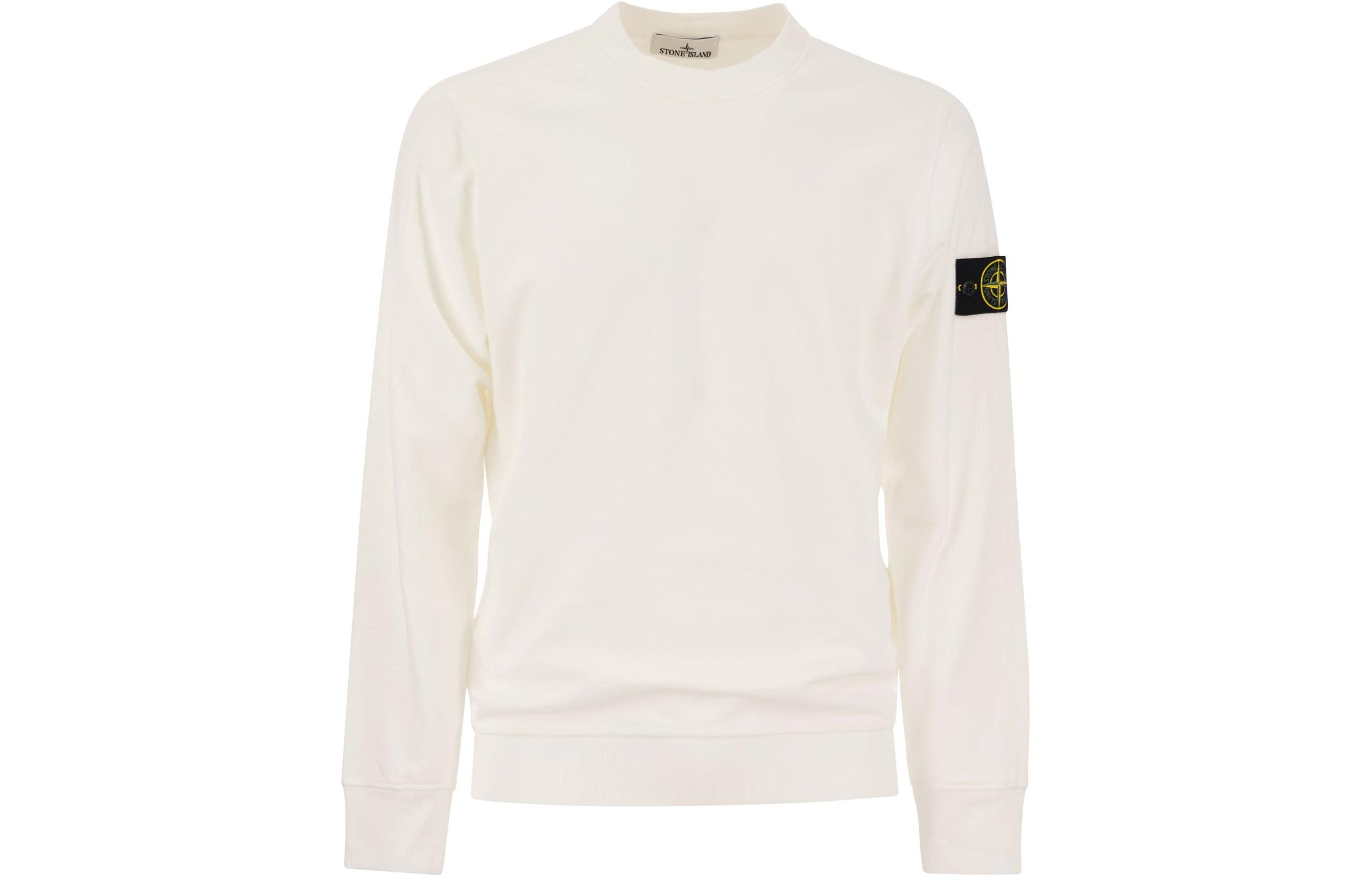 Stone Island SS24 Retro Washed Logo Crewneck Pullover Sweatshirt White Mens. 801566060-V0001