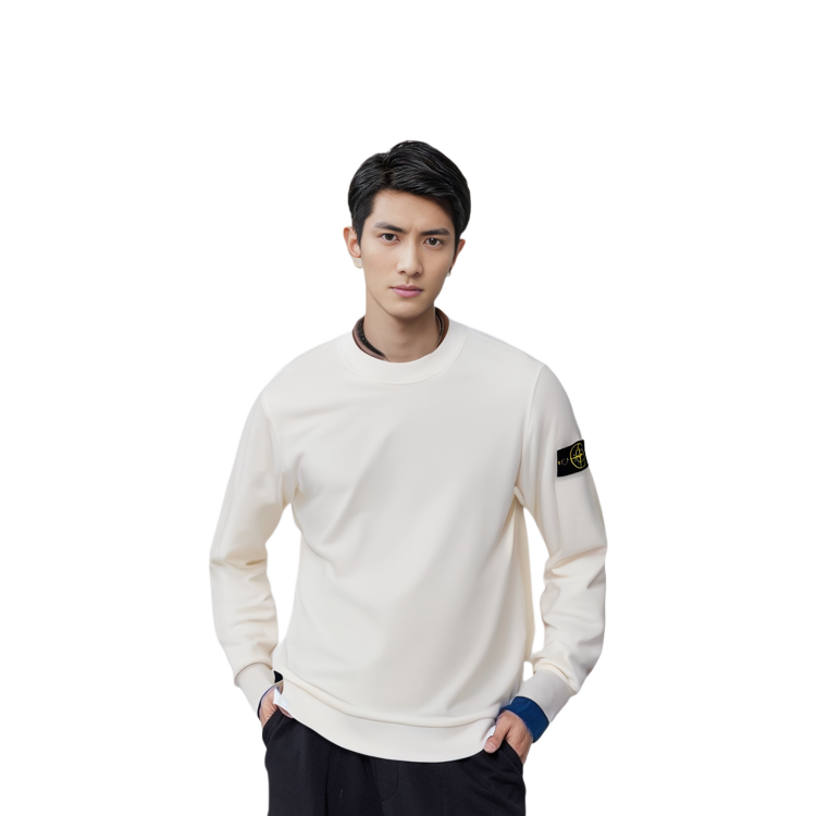 Stone Island SS24 Retro Washed Logo Crewneck Pullover Sweatshirt White Mens. 801566060-V0001 圖 6