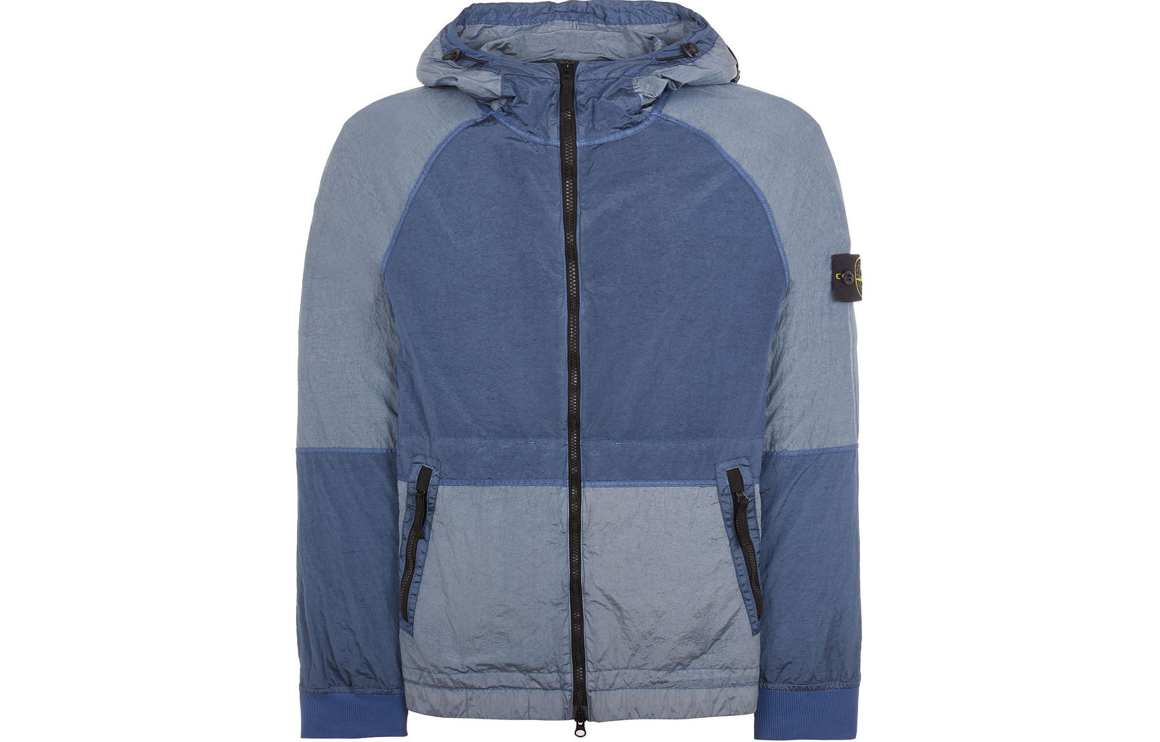 Stone Island SS24 Ripstop Metallic Nylon Colorblock Hooded Jacket Navy 801542020-V0124