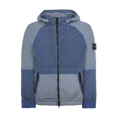 Stone Island SS24 Ripstop Metallic Nylon Colorblock Hooded Jacket Navy 801542020-V0124