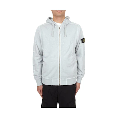 Stone Island SS24 Sky Blue Hooded Zip-Up Logo Sweatshirt 801563160-V0141