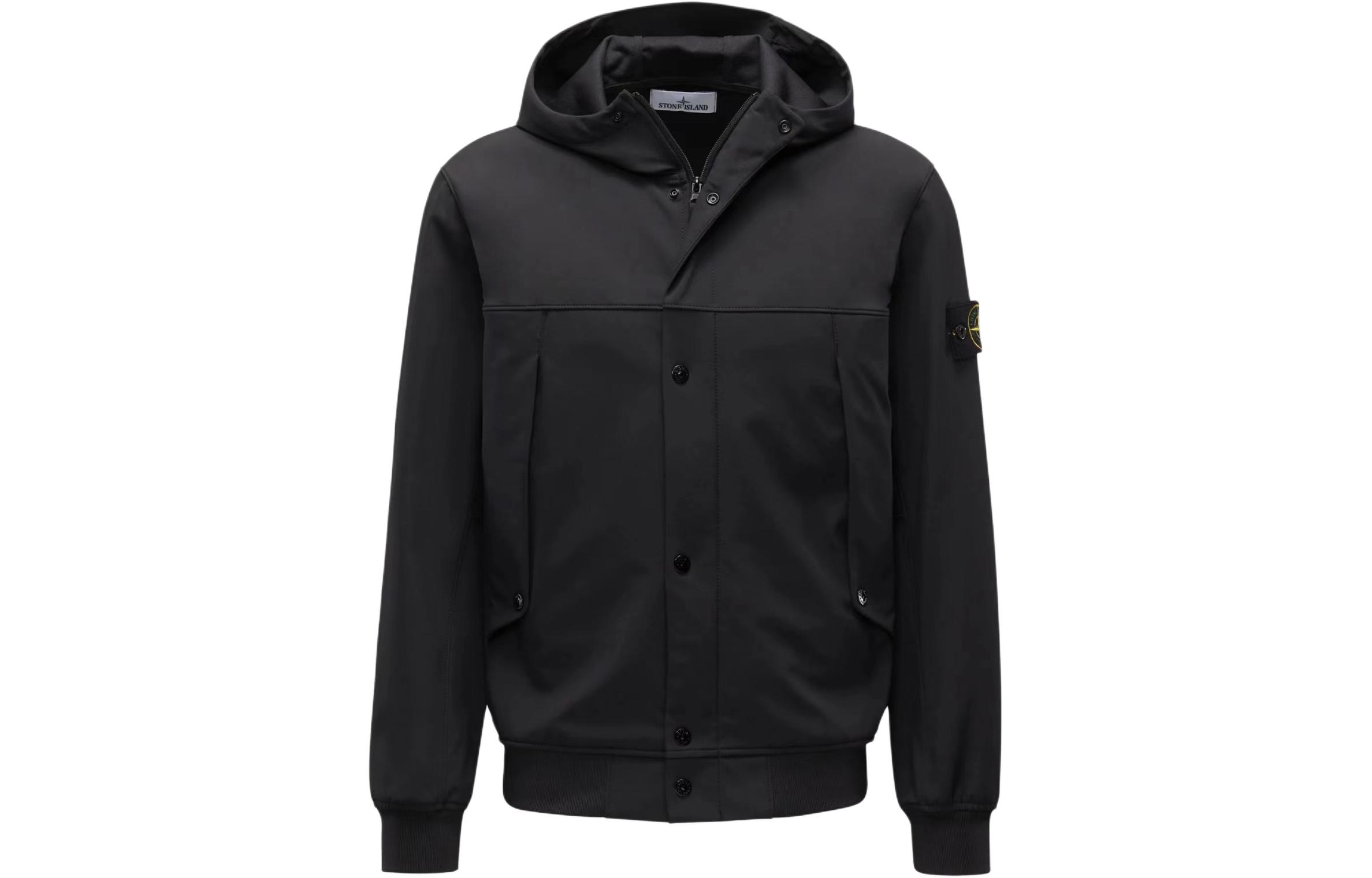 Stone Island SS24 Soft Shell Black Hooded Waterproof Windbreaker Jacket Men 801540227-V0029