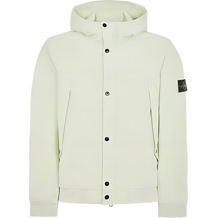 STONE ISLAND SS24 Soft Shell Pistachio Green Hooded Windproof Waterproof Jacket. 801540227-V0051