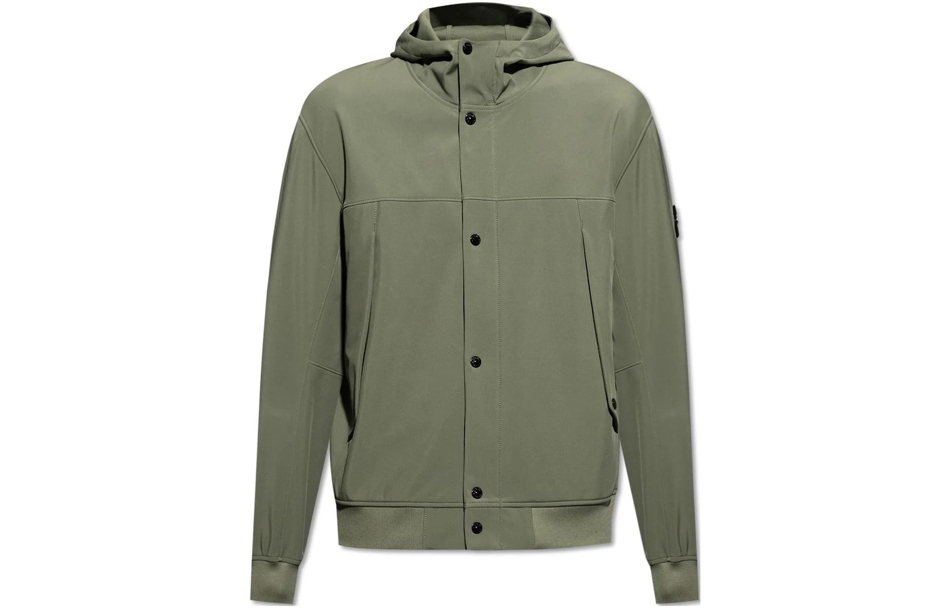 Stone Island SS24 Soft Shell Windproof Waterproof Olive Green Hooded Jacket Men 8015402270-V0059