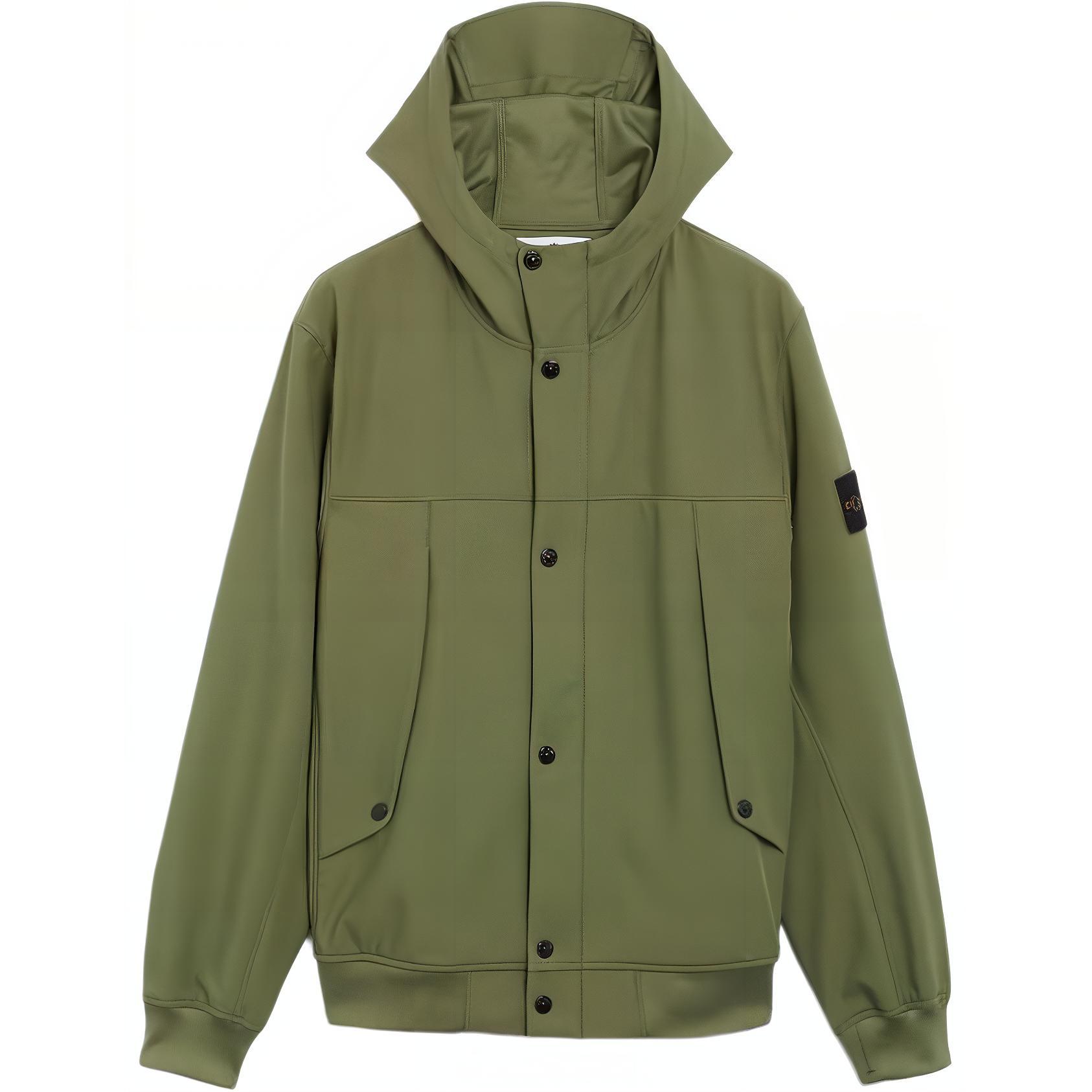 Stone Island SS24 Soft Shell Windproof Waterproof Hooded Jacket Olive Green Men’s 801540227-V0059