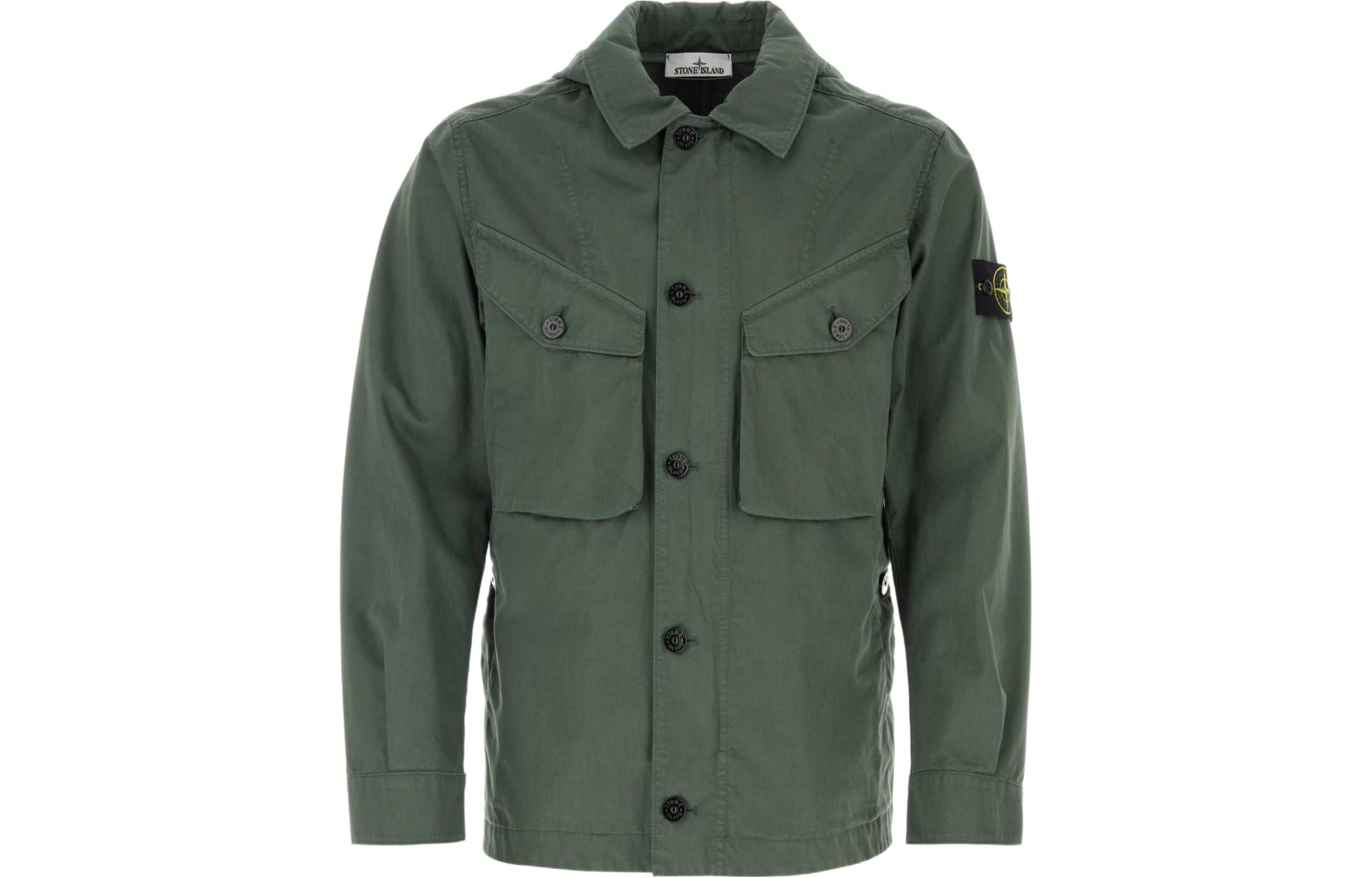 Stone Island SS24 Solid Color Collared Button-Up Shirt Jacket Men’s Dark Green 801543634-V0059