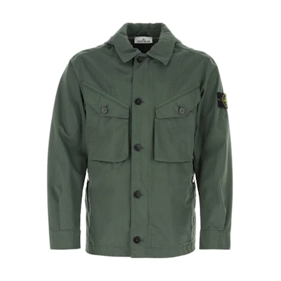 Stone Island SS24 Solid Color Collared Button-Up Shirt Jacket Men’s Dark Green 801543634-V0059