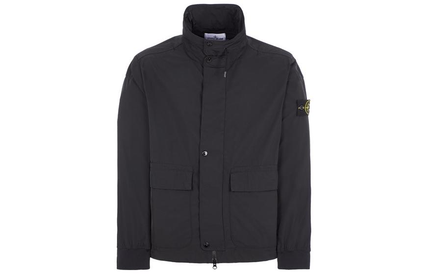 Stone Island SS24 Solid Color Logo Pocket Stand Collar Zip Jacket Black Men 801541626-V0029