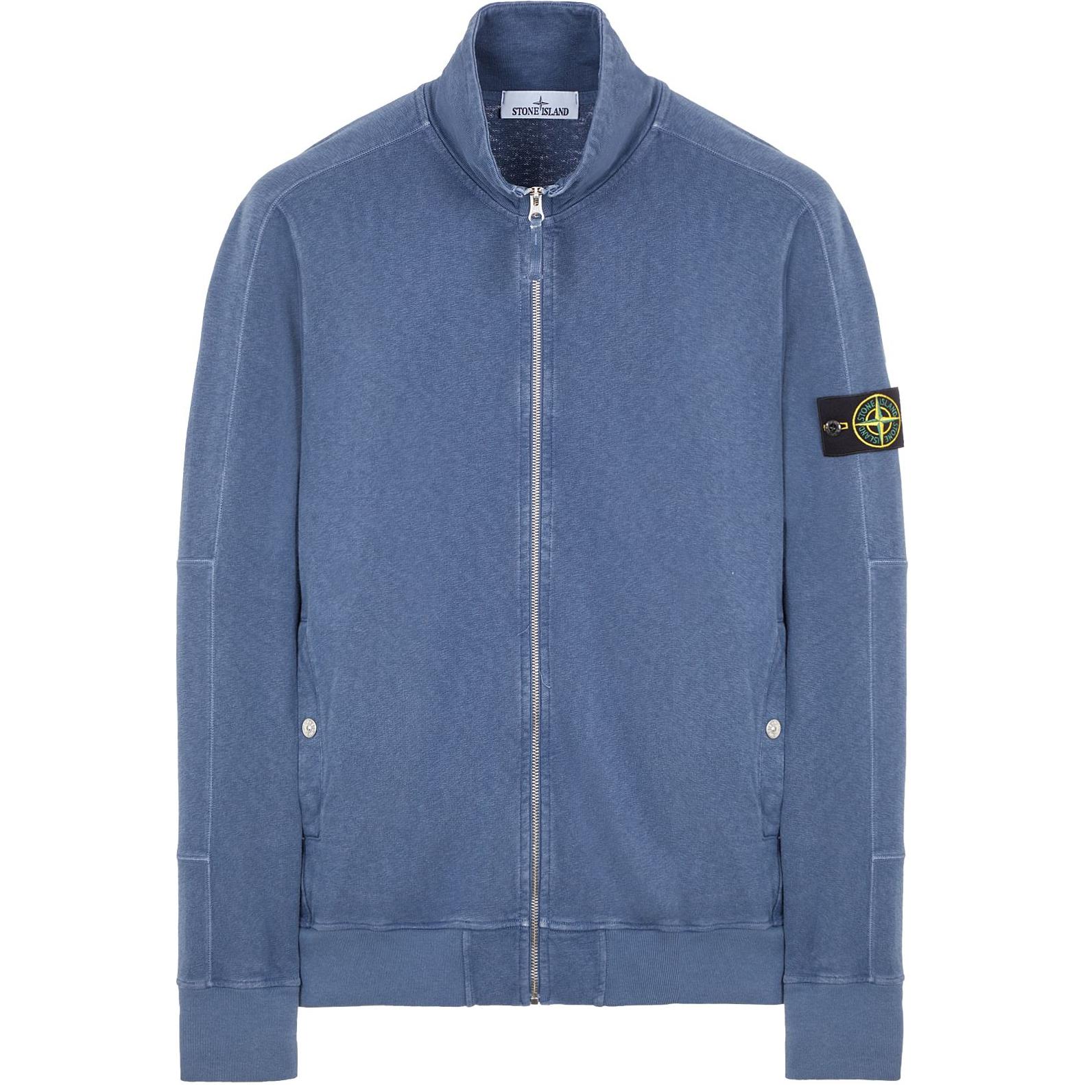 Stone Island SS24 Solid Color Zip Sweatshirt with Logo Badge Blue - 801565960-0V0124