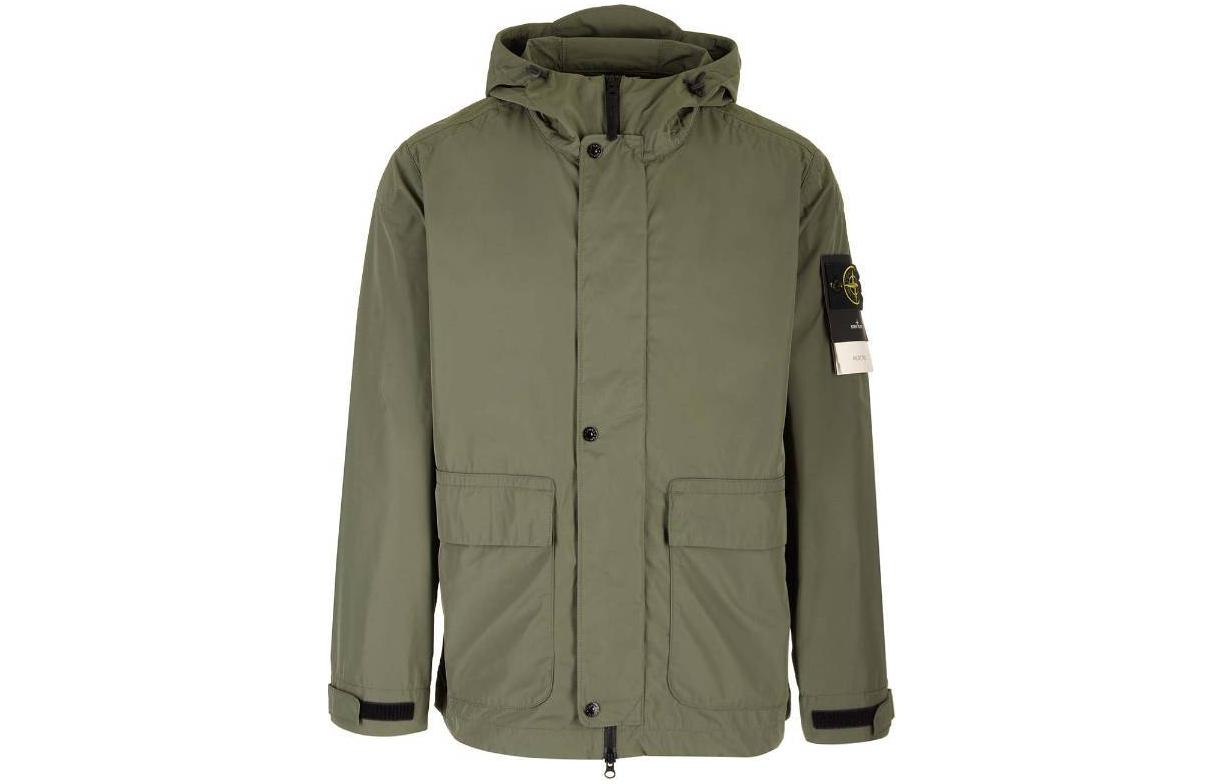 Stone Island SS24 Solid Nylon Hoodie Zip Jacket Military Green 801541526-V0059