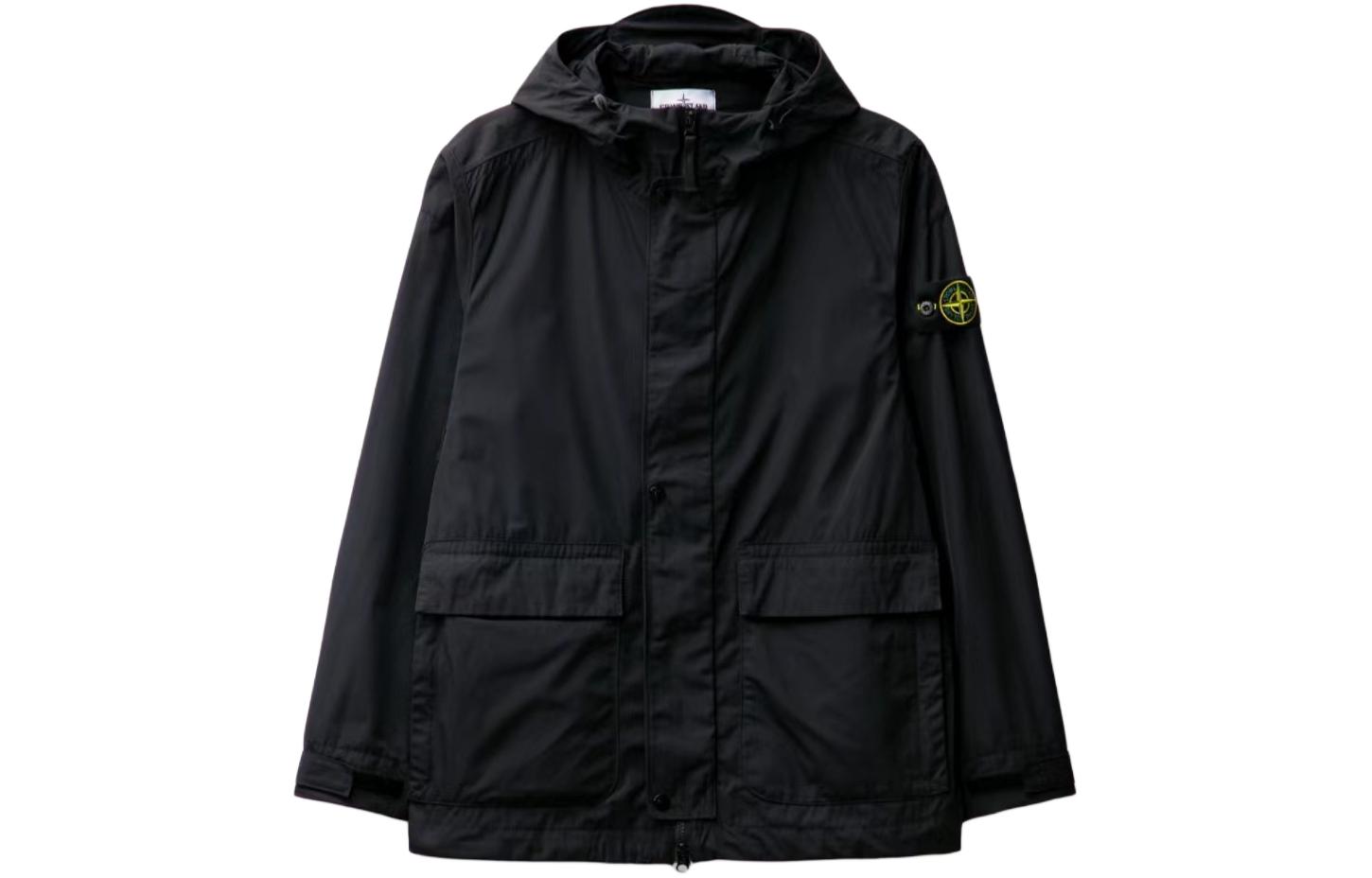 Stone Island SS24 Solid Nylon Zip-Up Hoodie Jacket Black 801541526-V0029