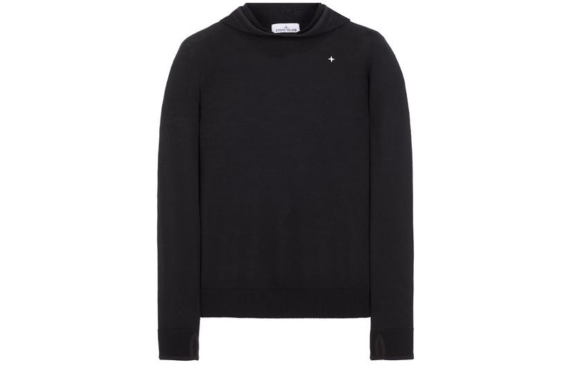 Stone Island SS24 Stellina Black Seamless Star Embroidery Hoodie 8015550GA-V0029