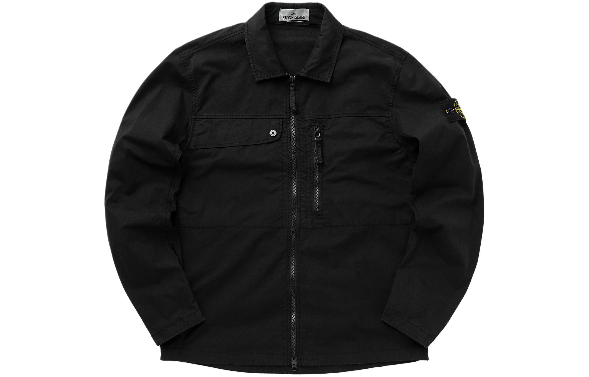 Stone Island SS24 Supima Cotton Black Long Sleeve Shirt Jacket for Men 801510210-V0029