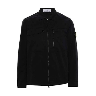 STONE ISLAND SS24 Supima Cotton Chest Pocket Zip Jacket Navy Blue 801510210-V0020