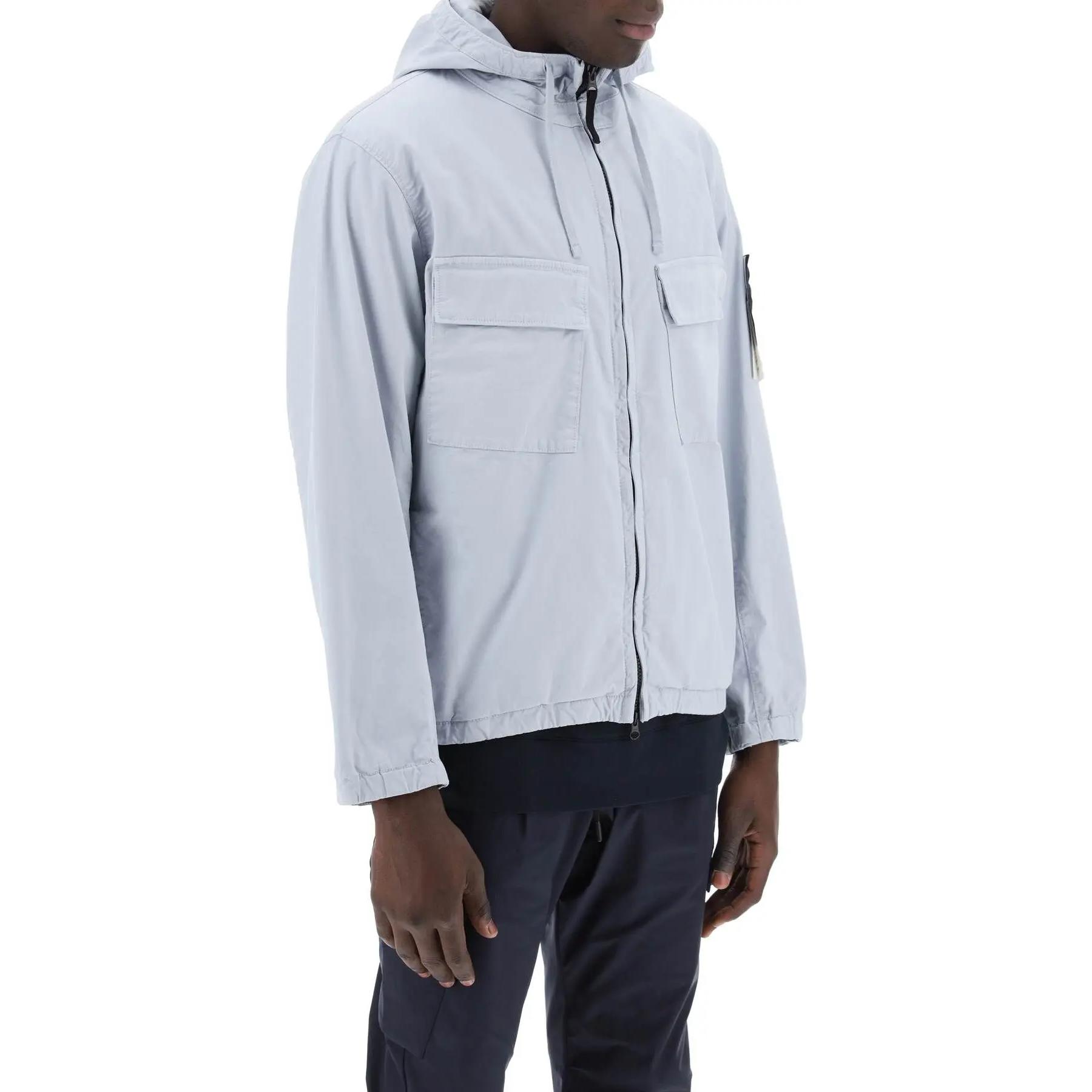 STONE ISLAND SS24 Supima Cotton Frost Blue Zip-Up Hoodie Jacket for Men 801542610-V0041 圖 4